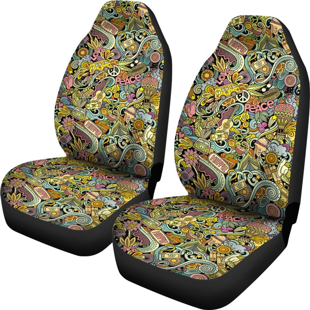 Best Hippie Hand Drawn Doodles Seamless Pattern Premium Custom Car Seat Covers Decor Protector