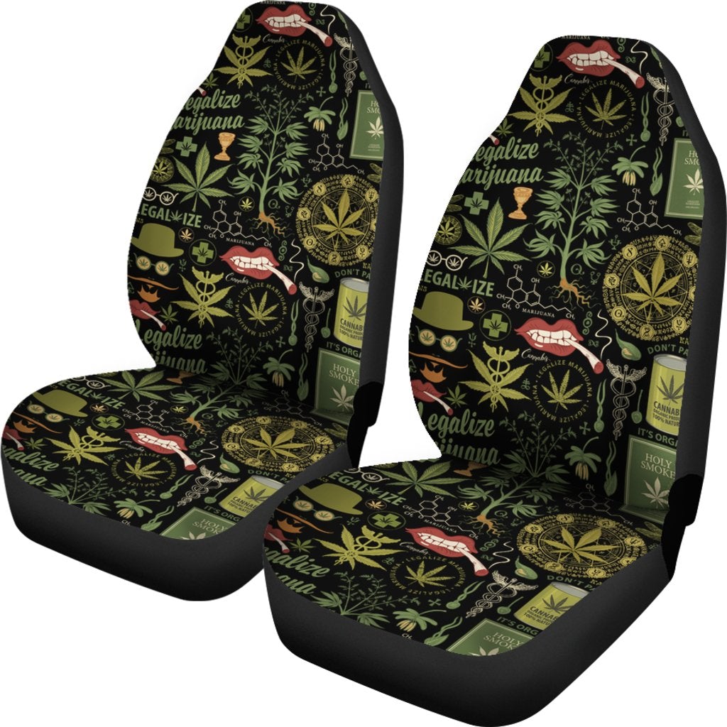 Best Retro Style Seamless Pattern With Cannabis Plants Premium Custom Car Seat Covers Decor Protector