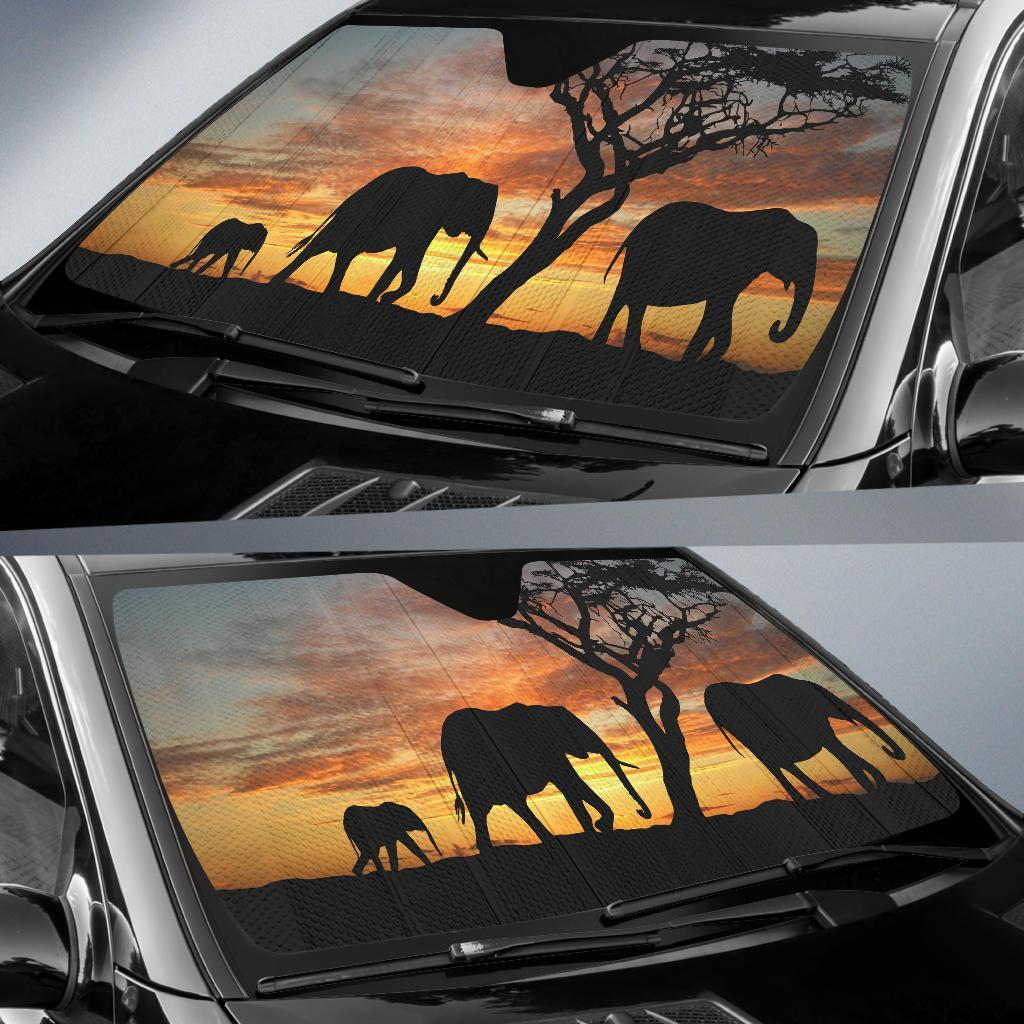 African Savanna Elephants Sunset Silhouette Car Sun Shade Gift Ideas 2021