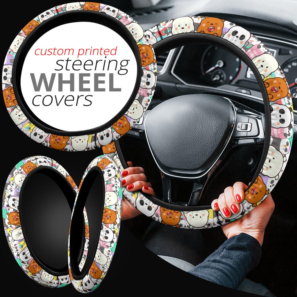 We Bare Bear Chibi Premium Car Steering Wheel Cover