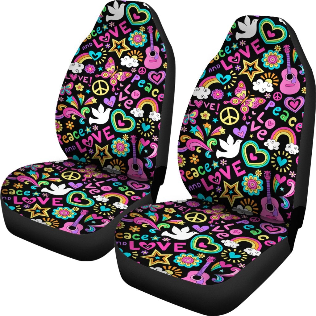 Best Peace, Love And Music Seamless Pattern Premium Custom Car Seat Covers Decor Protector