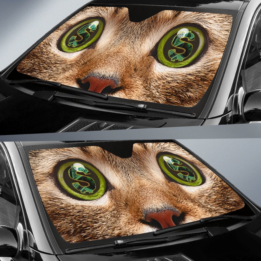 Cat Money Eyes Funny Car Sun Shades Windshield Accessories Decor Gift