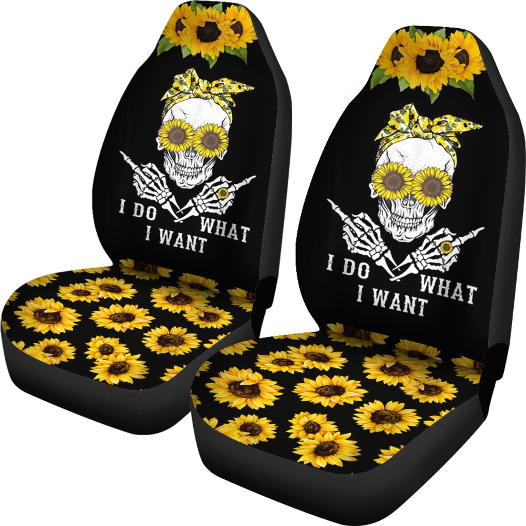 Best I Do What I Want Skull Sunflower Premium Custom Car Seat Covers Decor Protector