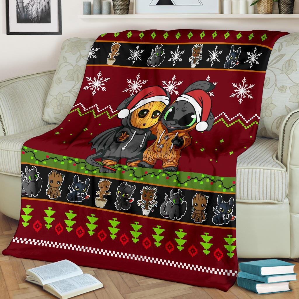 Baby Groot Toothless Christmas Blanket Amazing Gift Idea