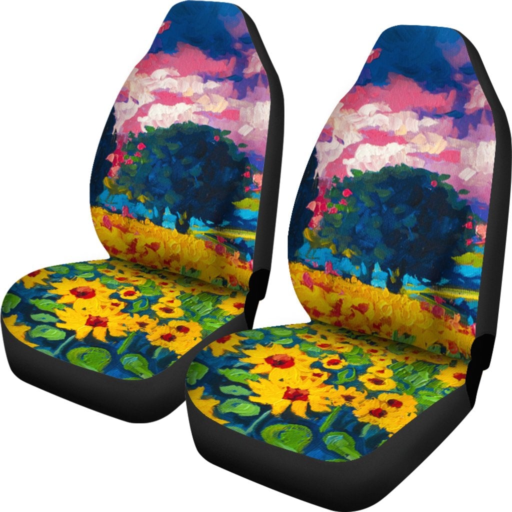 Best Painting Sunflower Art Premium Custom Car Seat Covers Decor Protector