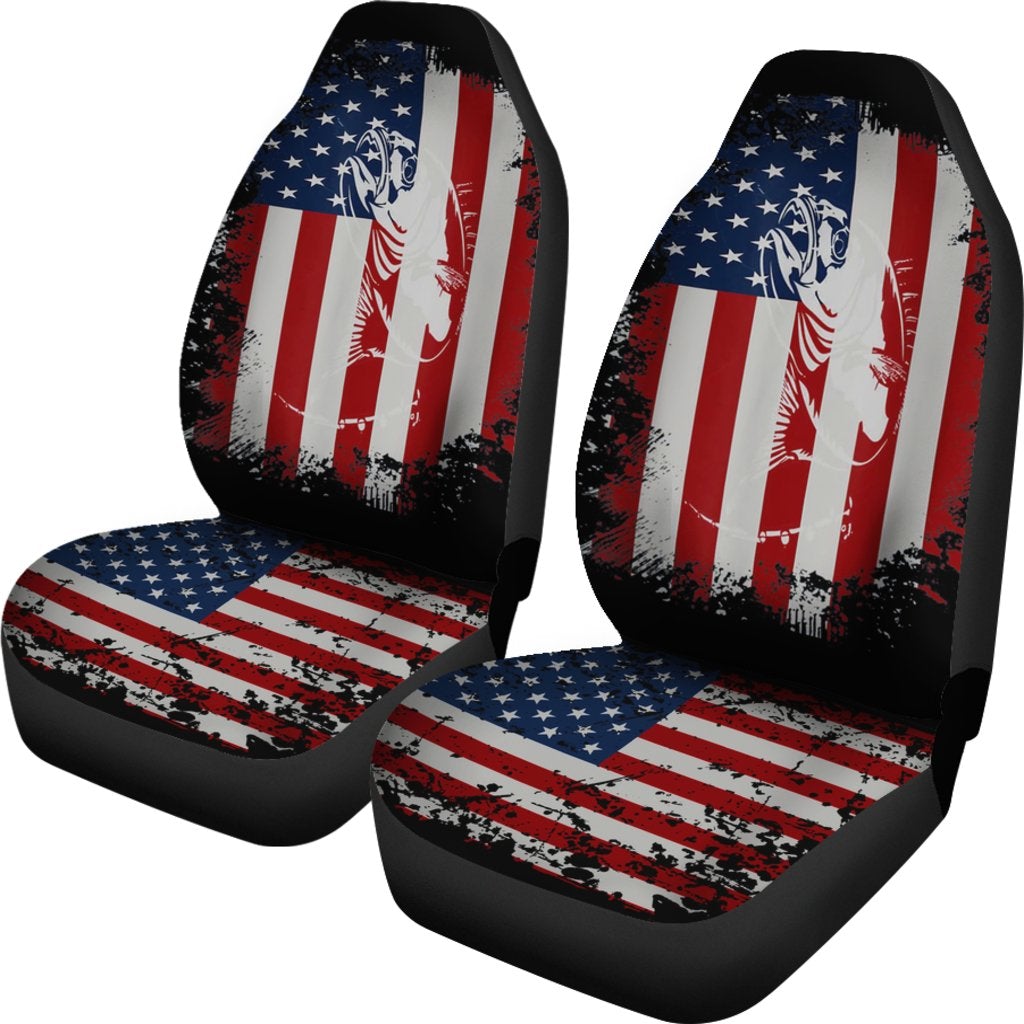 Best Us Flag Fishing Rod Premium Custom Car Seat Covers Decor Protector