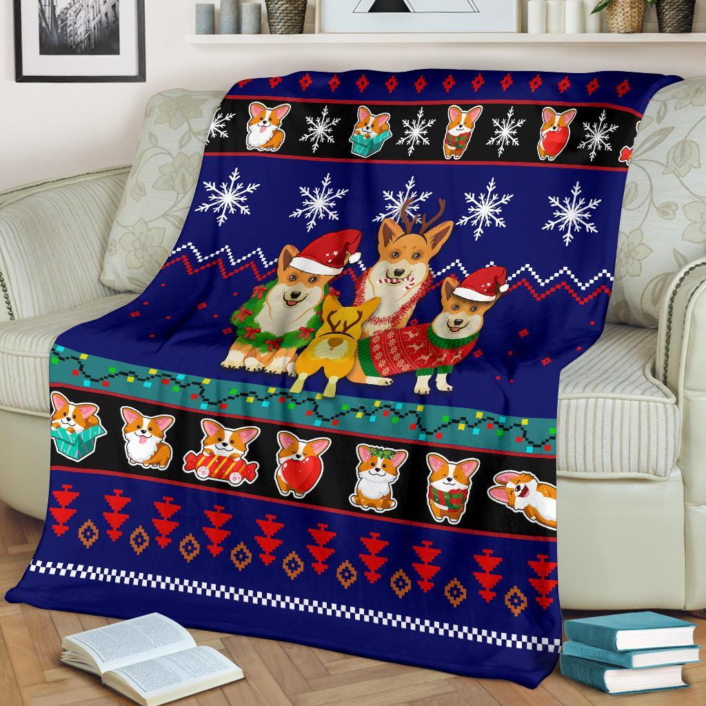 Blue Corgi Christmas Blanket Amazing Gift Idea