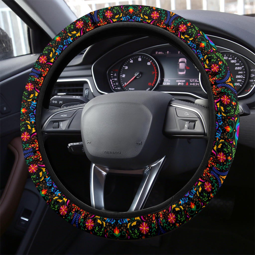 Color Mexican Bird Flower Premium Car Steering Wheel Cover