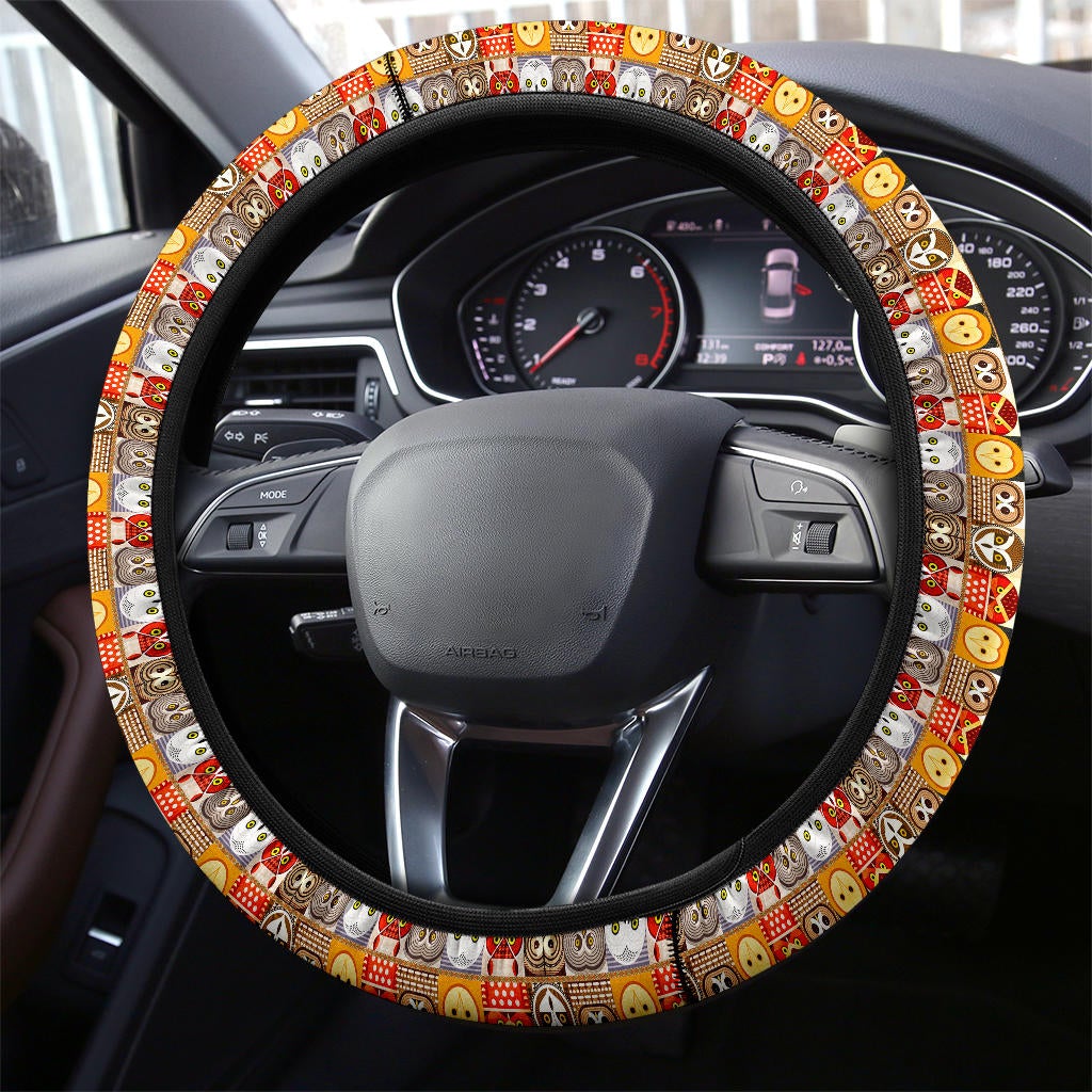 Owl Head Funny Premium Car Steering Wheel Cover