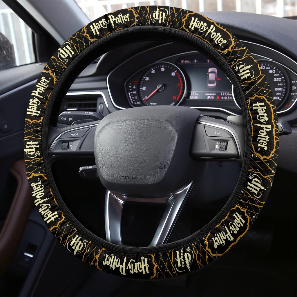 Harry Potter Farbic Yellow White Pattern Premium Car Steering Wheel Cover