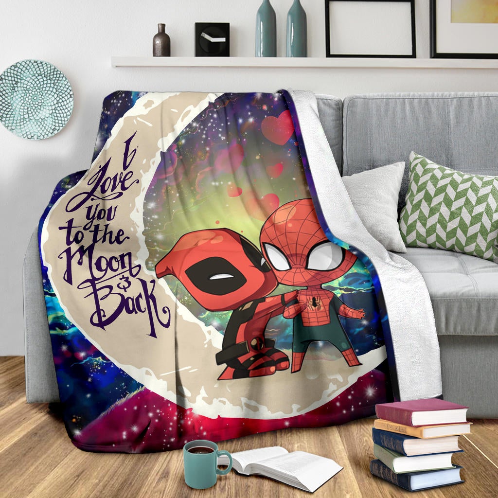 Spiderman And Deadpool Couple Love You To The Moon Galaxy Premium Blanket