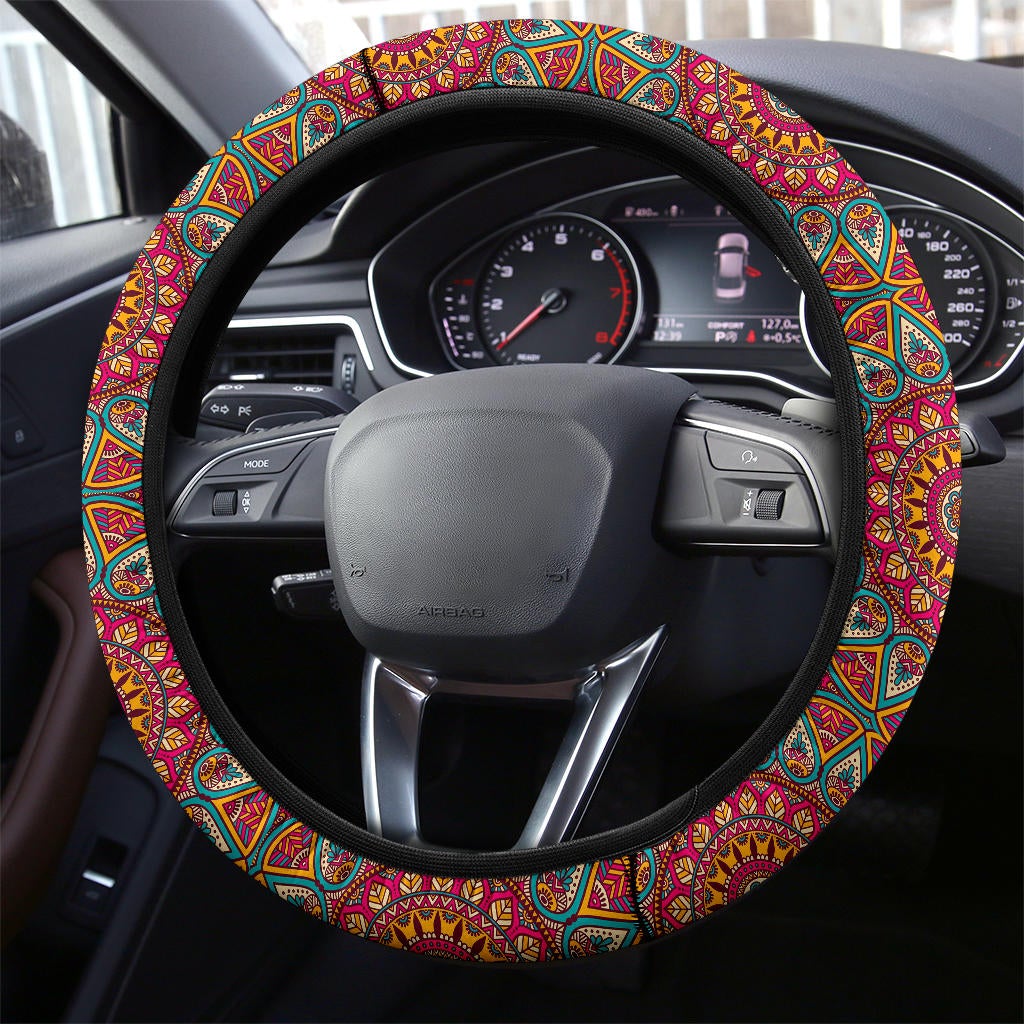 Mandala Flower Color Abstract Premium Car Steering Wheel Cover