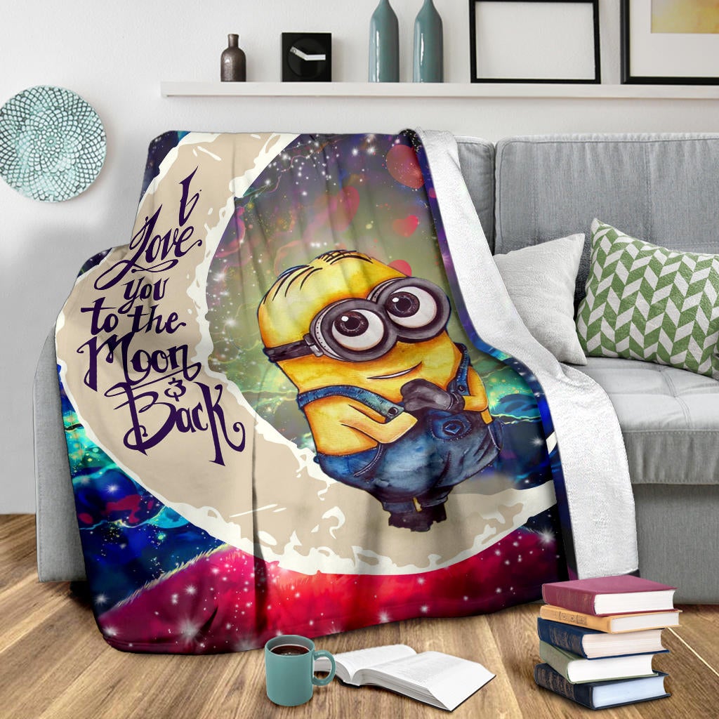 Cute Minions Despicable Me Love You To The Moon Galaxy Premium Blanket