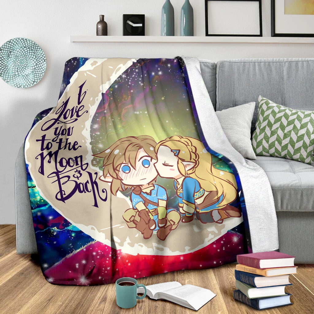 Legend Of Zelda Couple Chibi Couple Love You To The Moon Galaxy Premium Blanket