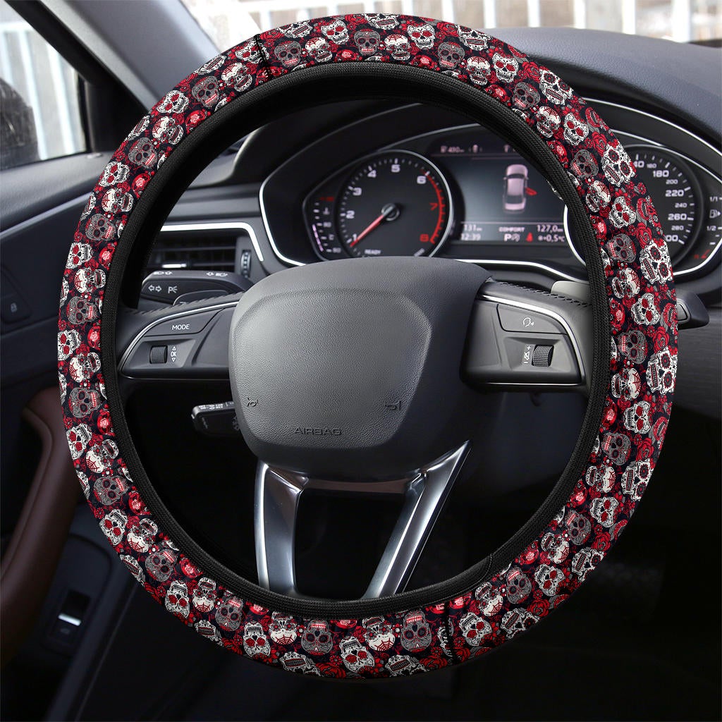 Suger Skull Pink Premium Car Steering Wheel Cover