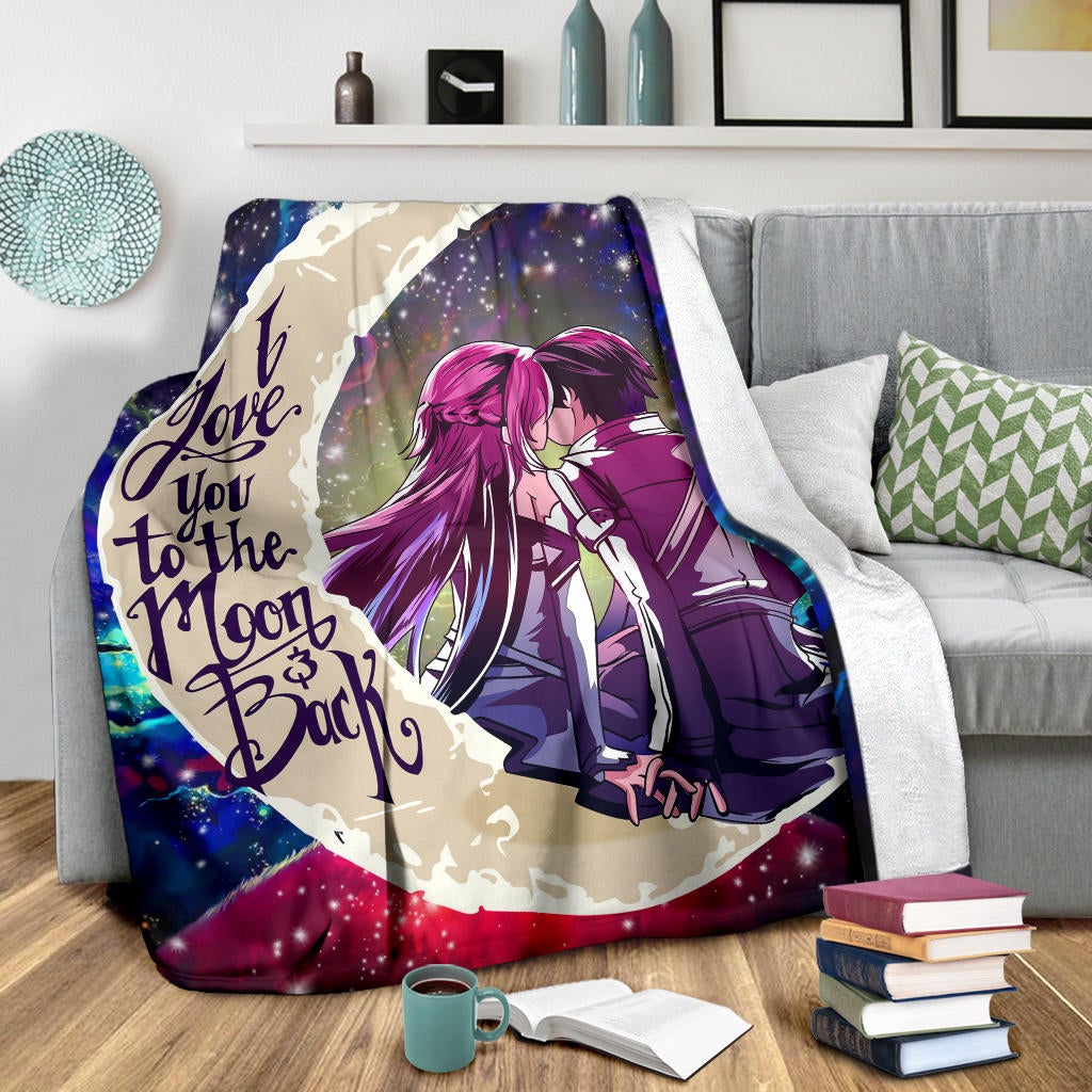 SAO Sword Art Online Asuna Kirito Love You To The Moon Galaxy Premium Blanket