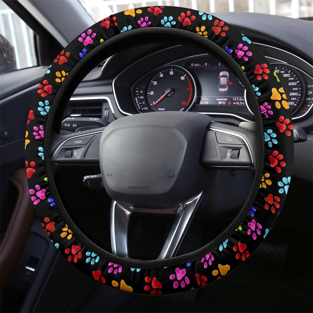 Cute Dog Footprint Premium Car Steering Wheel Cover