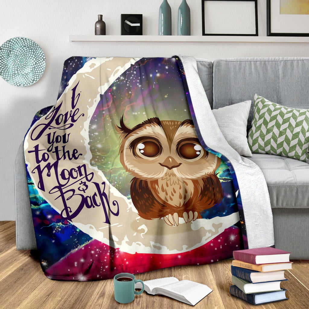 Cute Owl Love You To The Moon Galaxy Premium Blanket