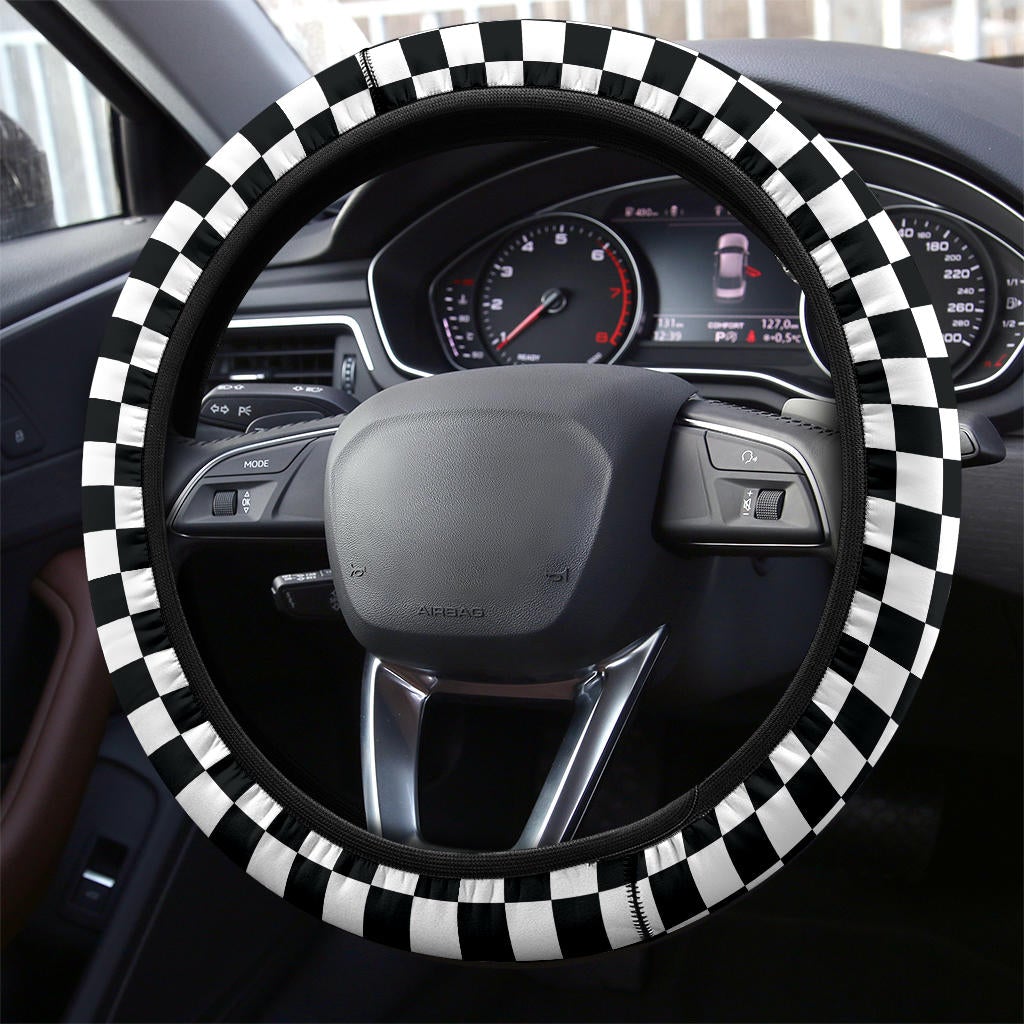 Caro Black White Fashion Premium Car Steering Wheel Cover