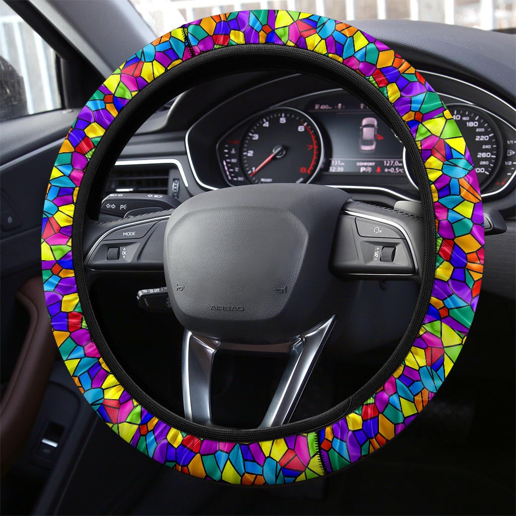 Stained Glass Rainbow Premium Car Steering Wheel Cover