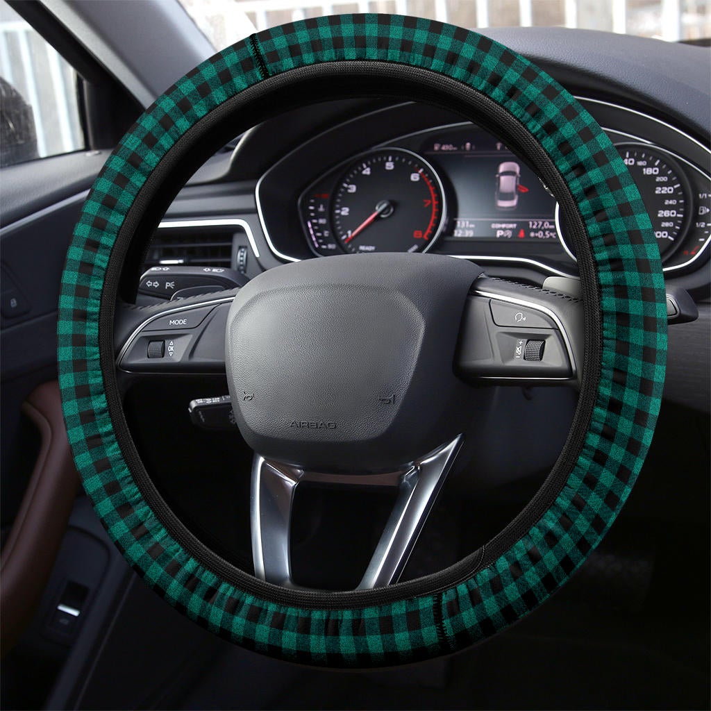 Blue Black Caro Retro Premium Car Steering Wheel Cover