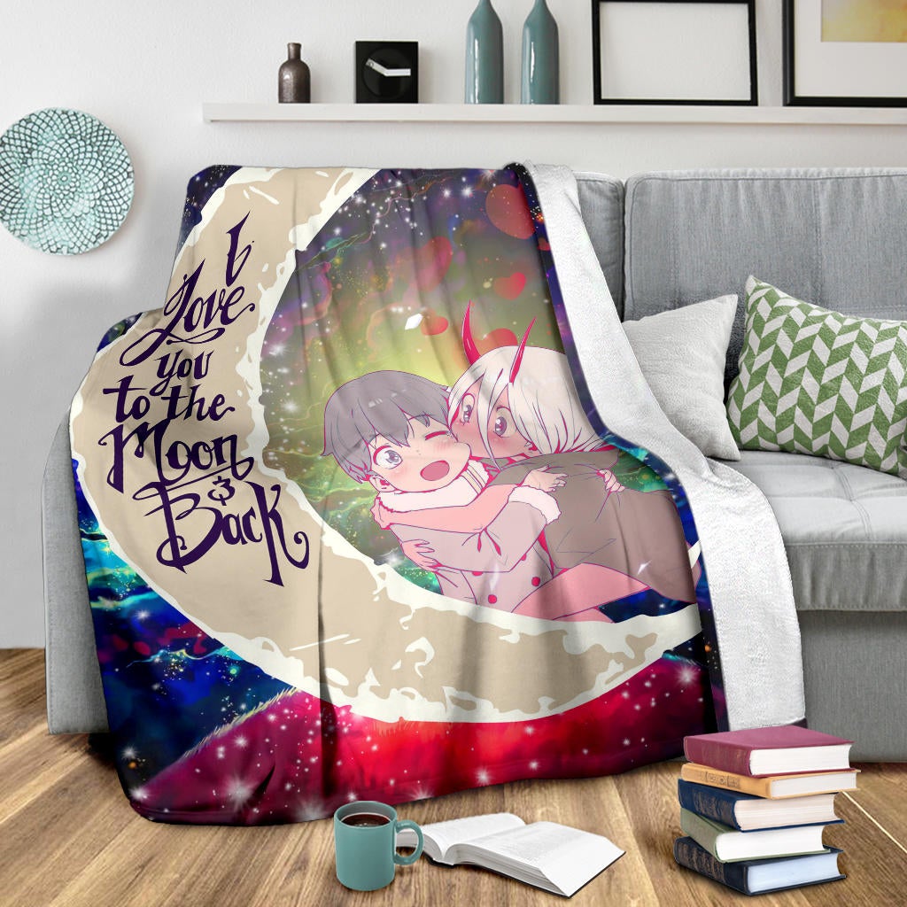 Darling In The Franxx Hiro And Zero Two Love You To The Moon Galaxy Premium Blanket