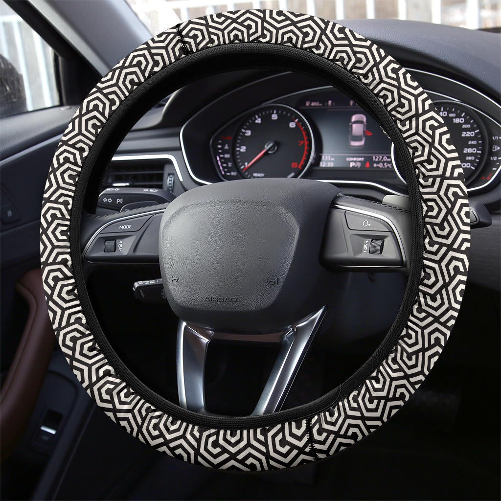 Black White Hypnotic Premium Car Steering Wheel Cover