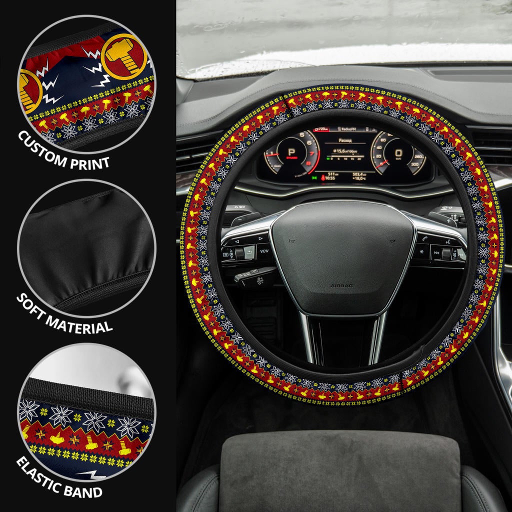 Thor Hammer Mjolnir Art Christmas Premium Custom Car Steering Wheel Cover
