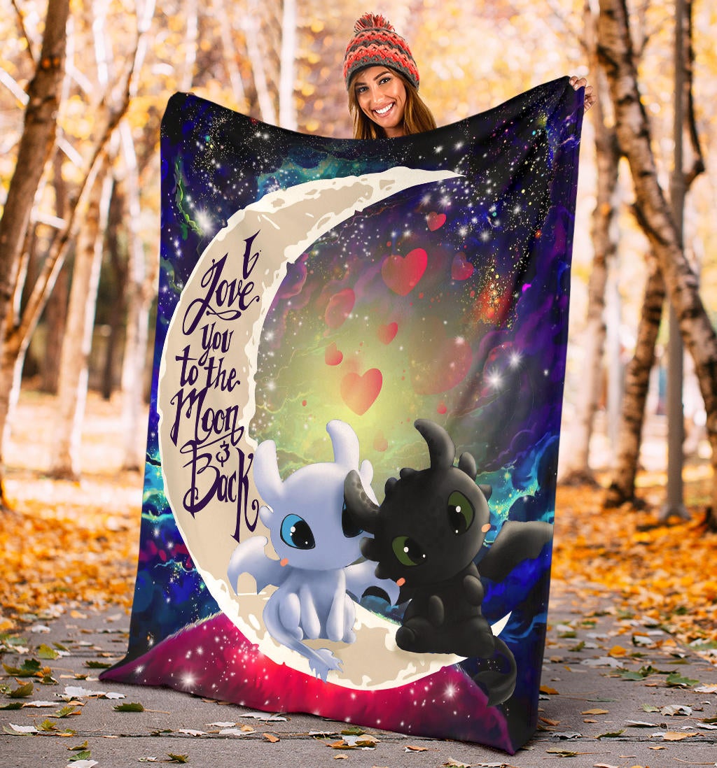 Toothless Light Fury Night Fury Love You To The Moon Galaxy Premium Blanket