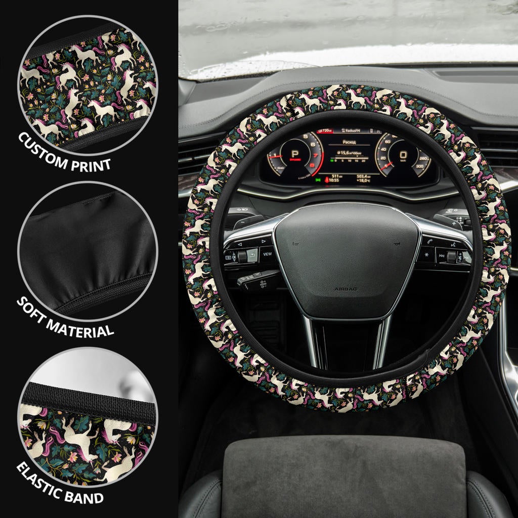 Unicorn Art Pattern Premium Car Steering Wheel Cover