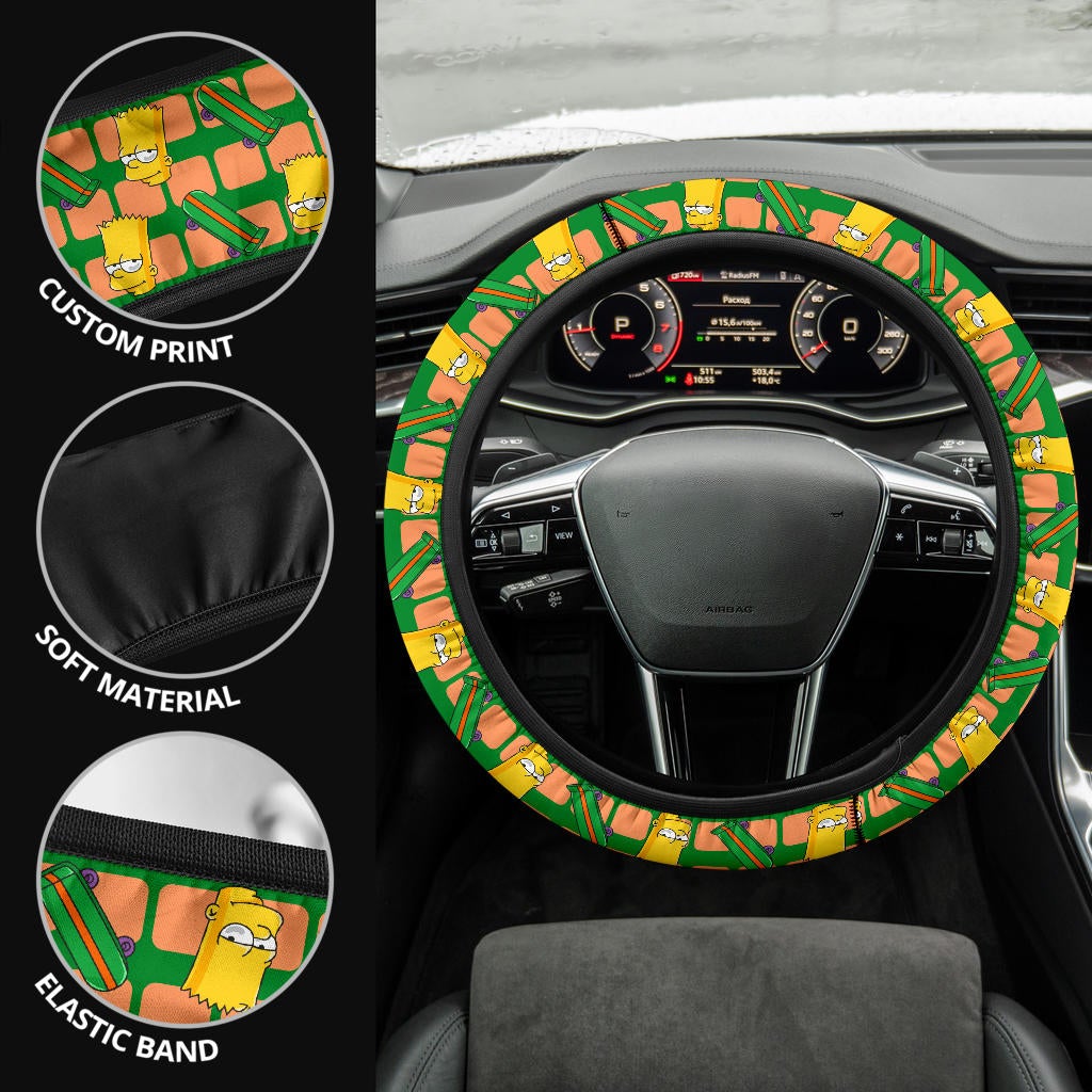 The Simpsons Bart Skateboard Premium Custom Car Steering Wheel Cover