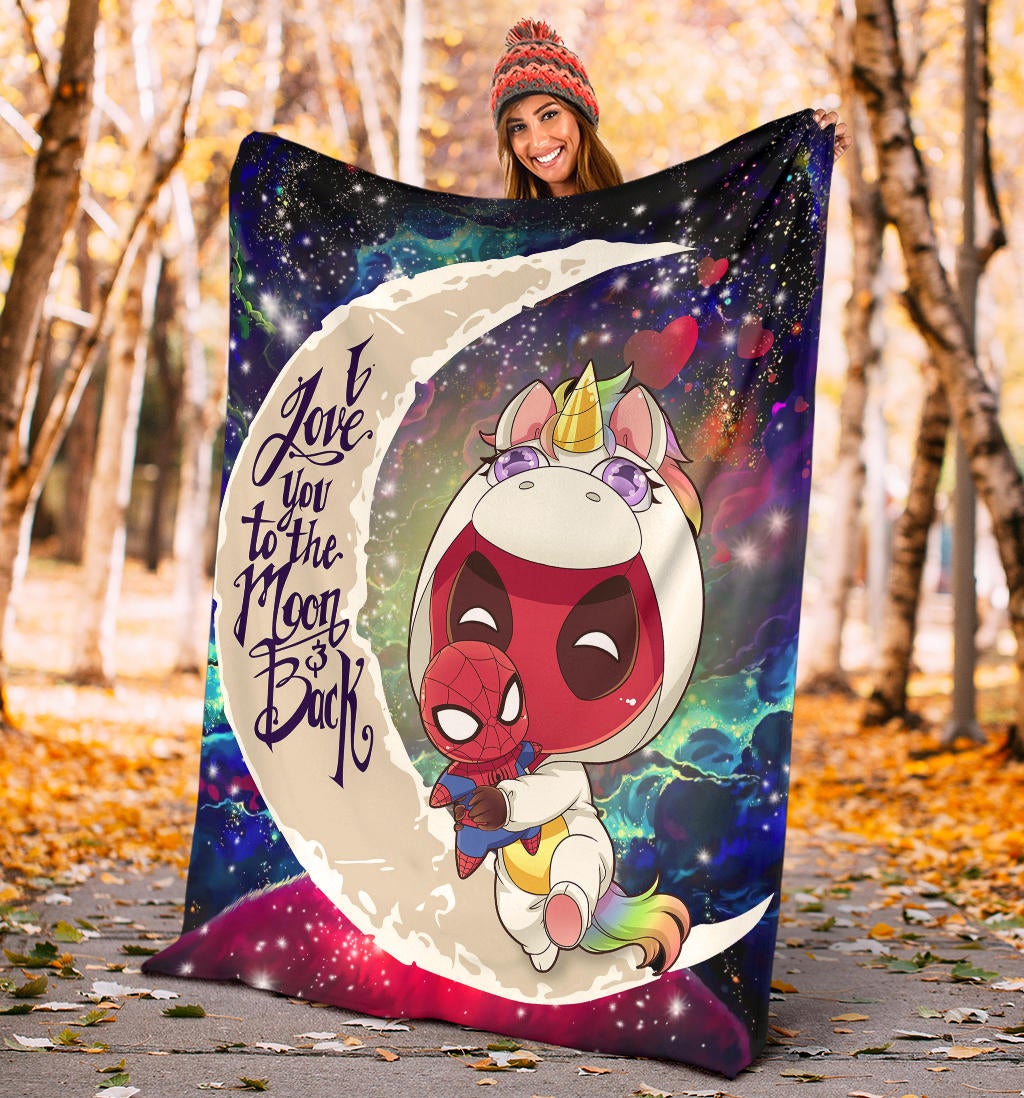 Unicorn Deadpool And Spiderman Avenger Love You To The Moon Galaxy Premium Blanket