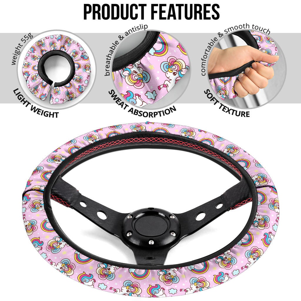 Unicorn Pink Rainbow Cute Premium Car Steering Wheel Cover