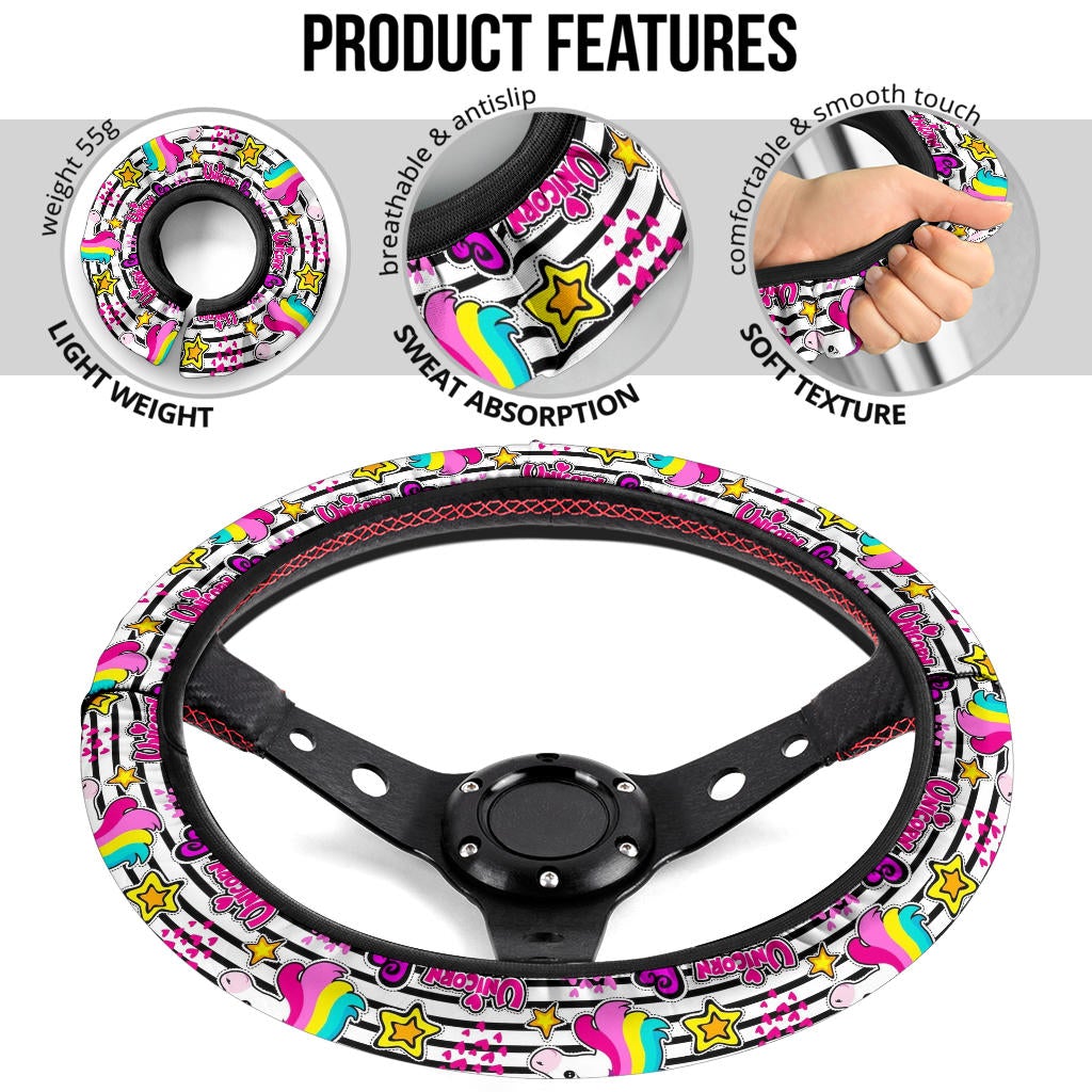 Unicorn Rainbow Cute Kawaii Premium Car Steering Wheel Cover