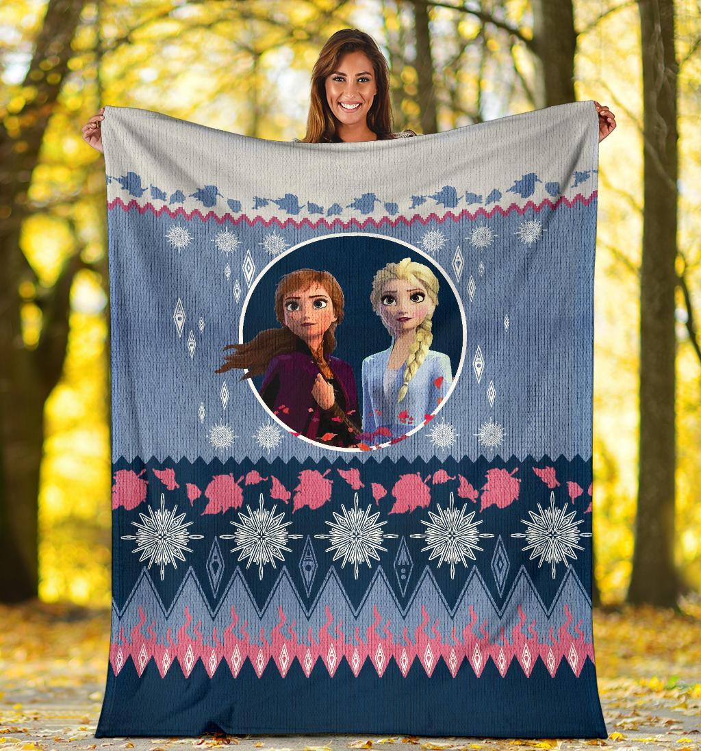Frozen Elsa And Anna Ugly Christmas Custom Blanket Home Decor