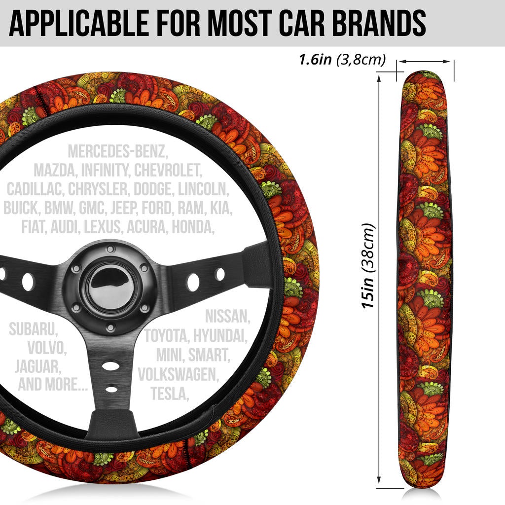 Flower Floral Retro Premium Car Steering Wheel Cover