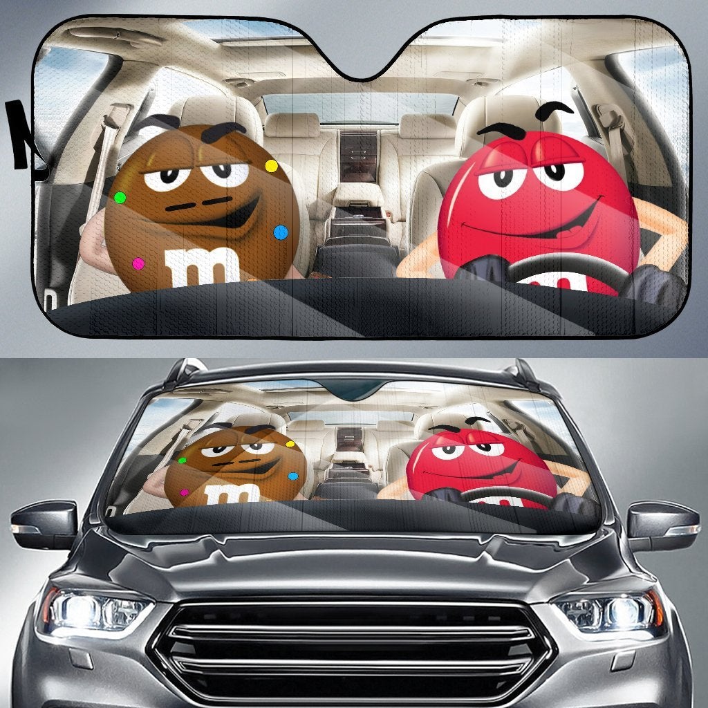 Funny M&M Chocolate Brown Red Driving Car Auto Sunshade
