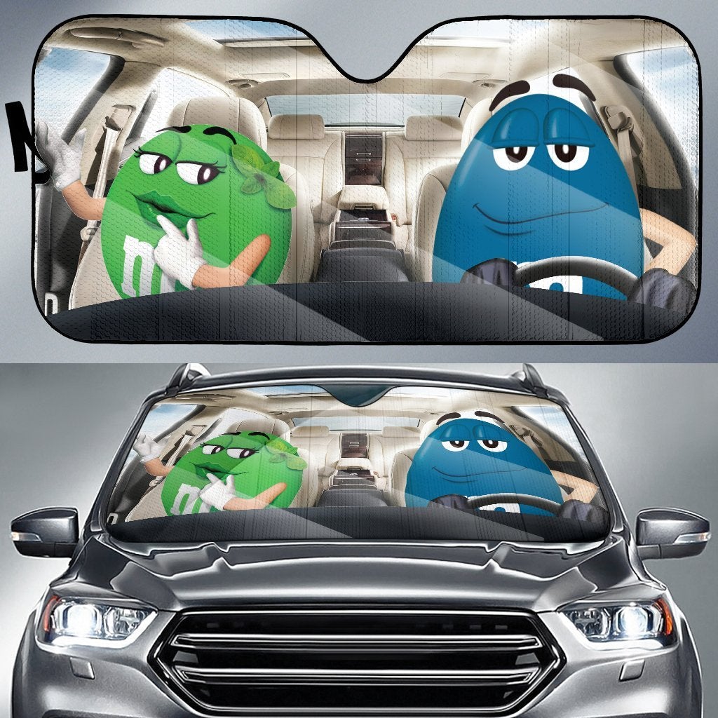 Funny M&M Chocolate Green Blue Driving Car Auto Sunshade