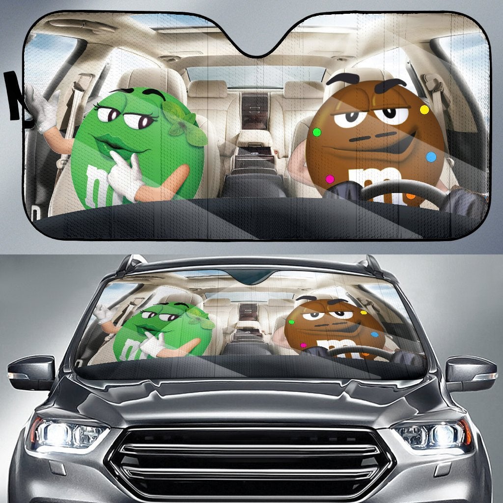 Funny M&M Chocolate Green Brown Driving Car Auto Sunshade