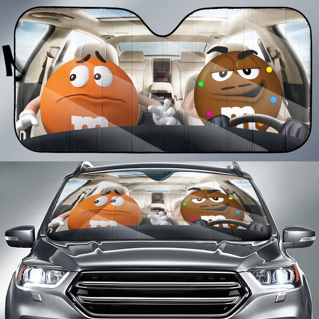 Funny M&M Chocolate Orange Brown Driving Car Auto Sunshade