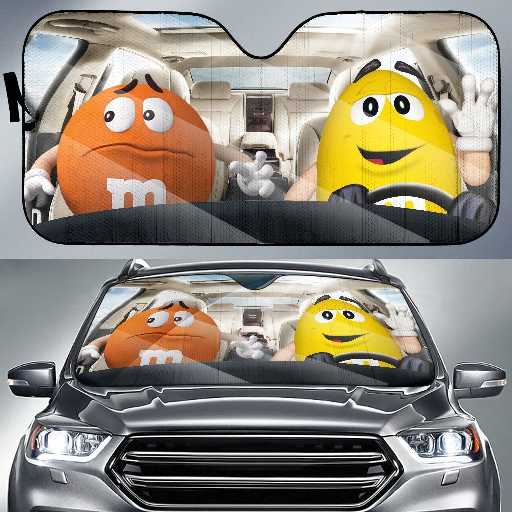 Funny M&M Chocolate Orange Yellow Driving Car Auto Sunshade
