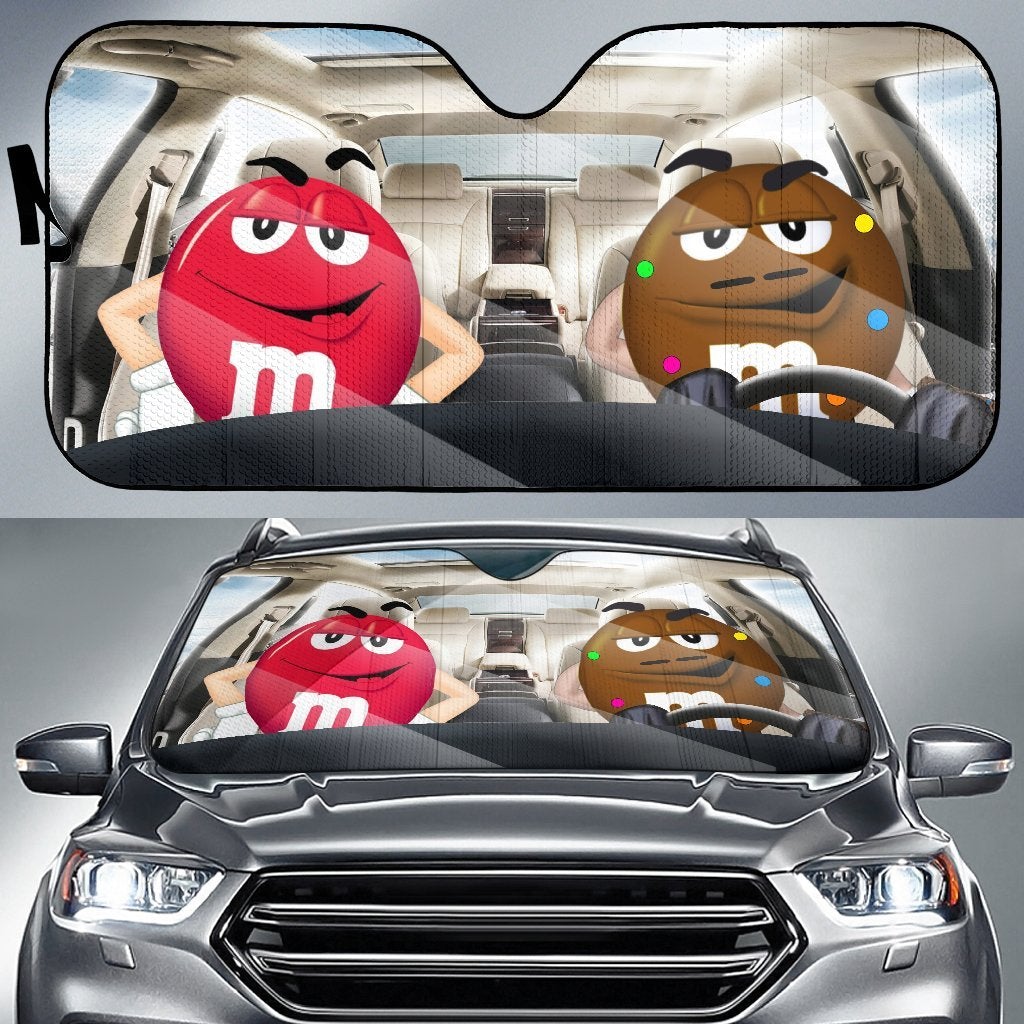 Funny M&M Chocolate Red Brown Driving Car Auto Sunshade