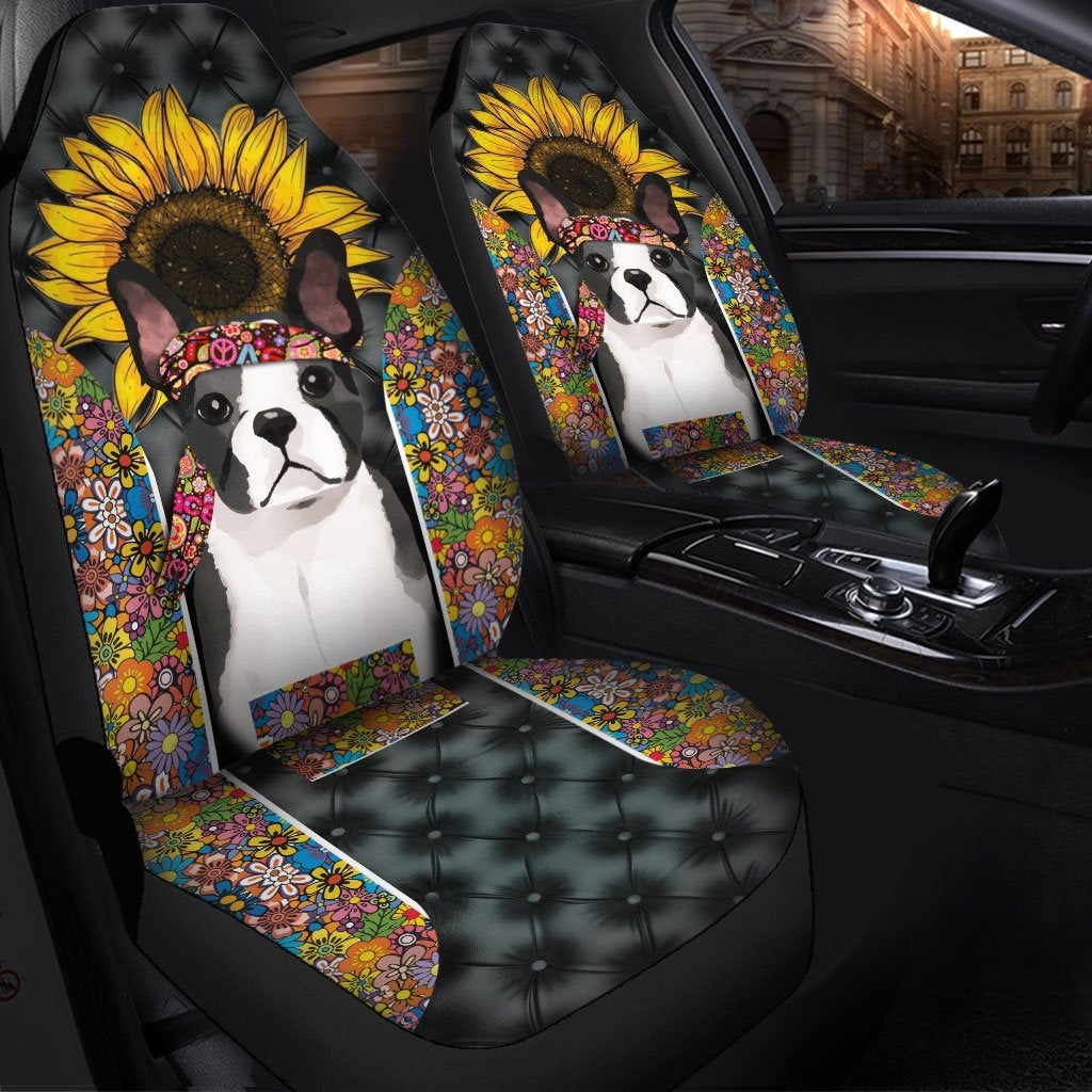 Hippie Boston Terrier Premium Custom Car Premium Custom Car Seat Covers Decor Protectors Decor Protector