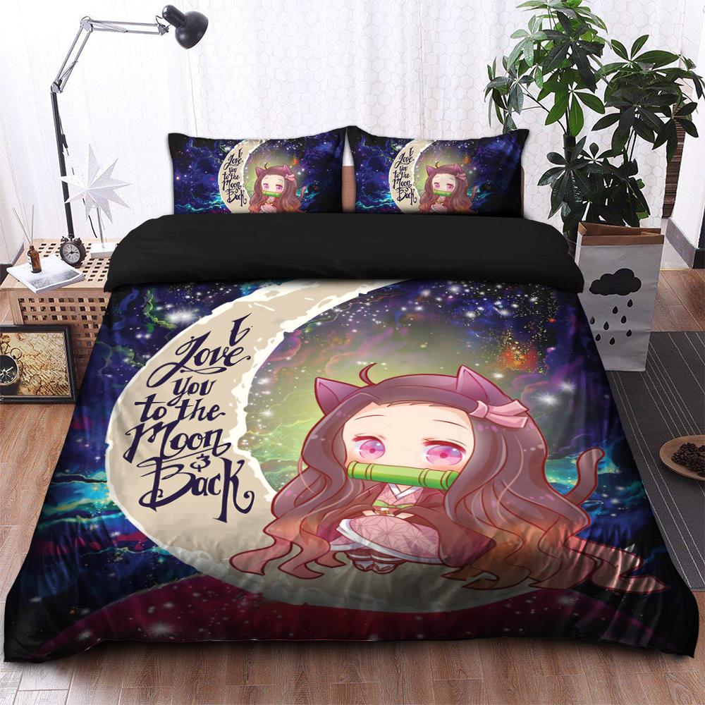 Nezuko Demon Slayer Love You To The Moon Galaxy Bedding Set Duvet Cover And 2 Pillowcases