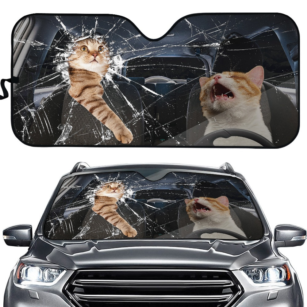 Cat Broke Glass Car Auto Sunshades