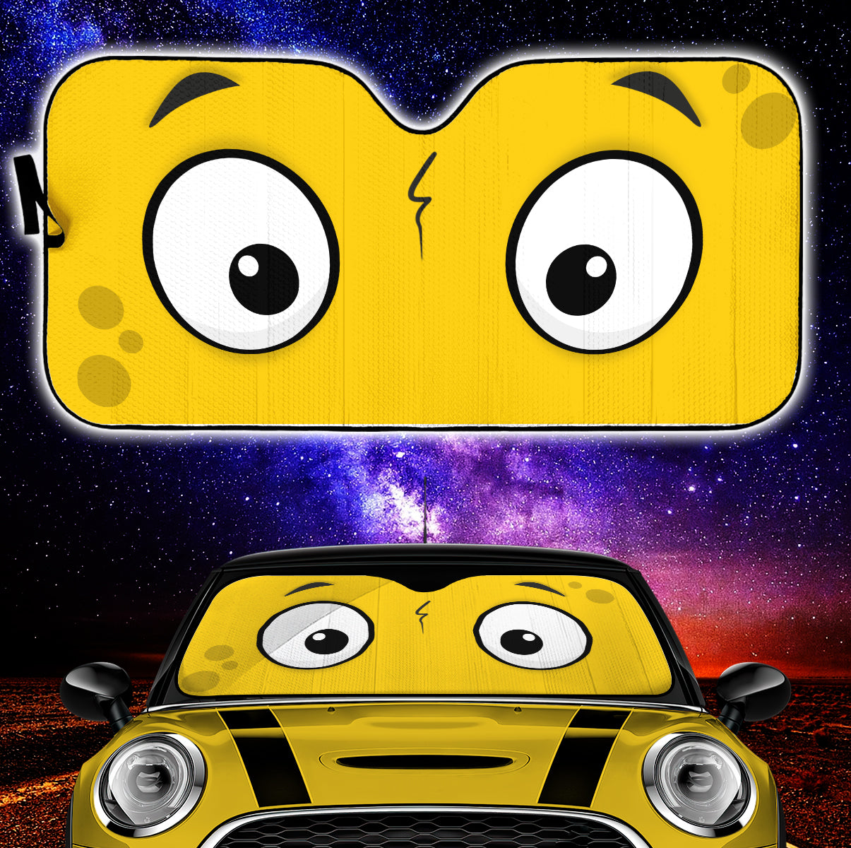 Yellow Slight Surprised Cartoon Eyes Car Auto Sunshades