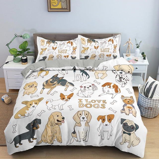 I Love Dogs Bedding Set Duvet Cover And 2 Pillowcases