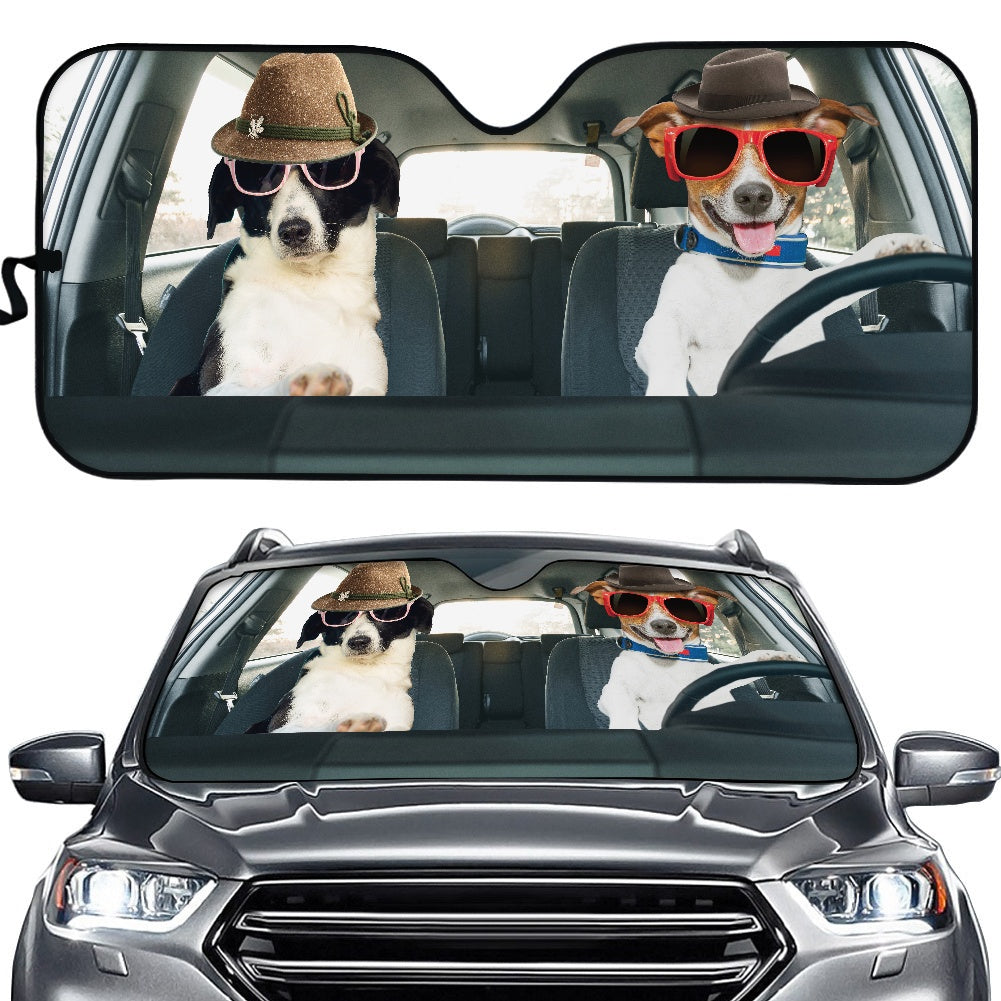 Funny Dog Couple Driving Car Auto Sunshades