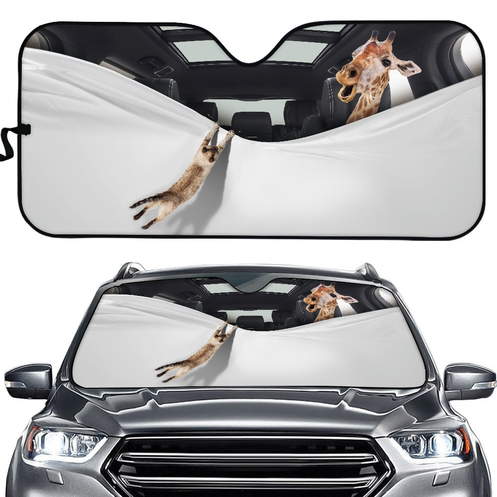 Funny Giraffe And Cat Car Auto Sunshades