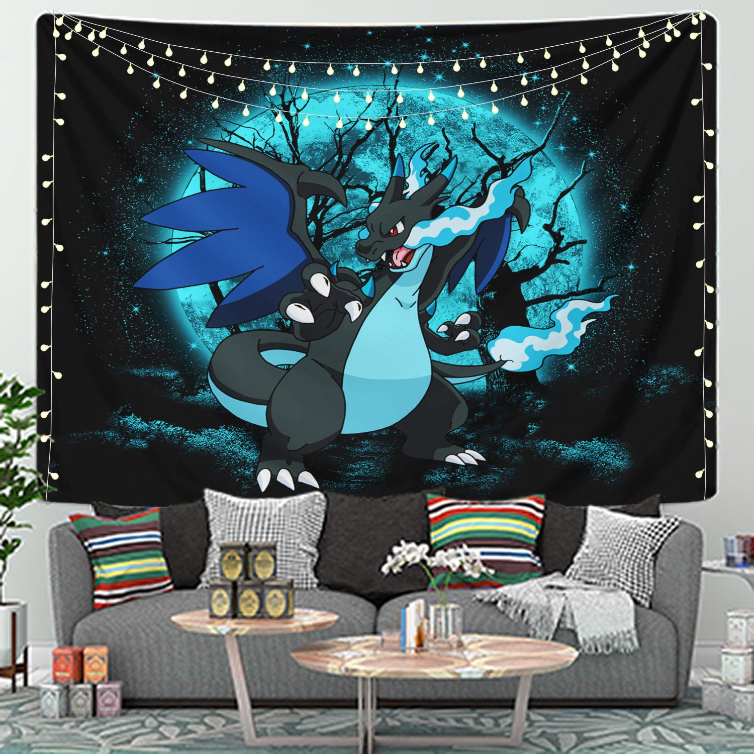 Charizard Mega X Pokemon Moonlight Tapestry Room Decor